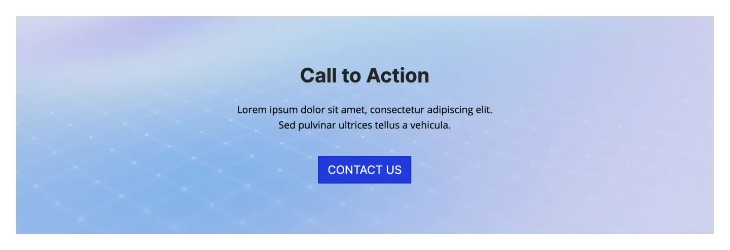 Light blue gradient call to action banner with grid pattern, centered headline, two text lines and a Contact Us button