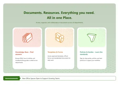 SharePoint Document Management Template: Departmental docs hub with knowledge base and templates.