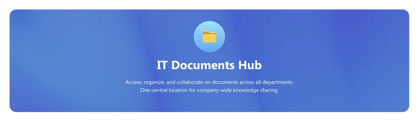 Minimal blue gradient SharePoint hero with folder icon, IT Documents Hub title and tagline