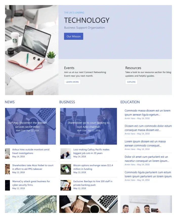 Intranet Layout Example for Technology