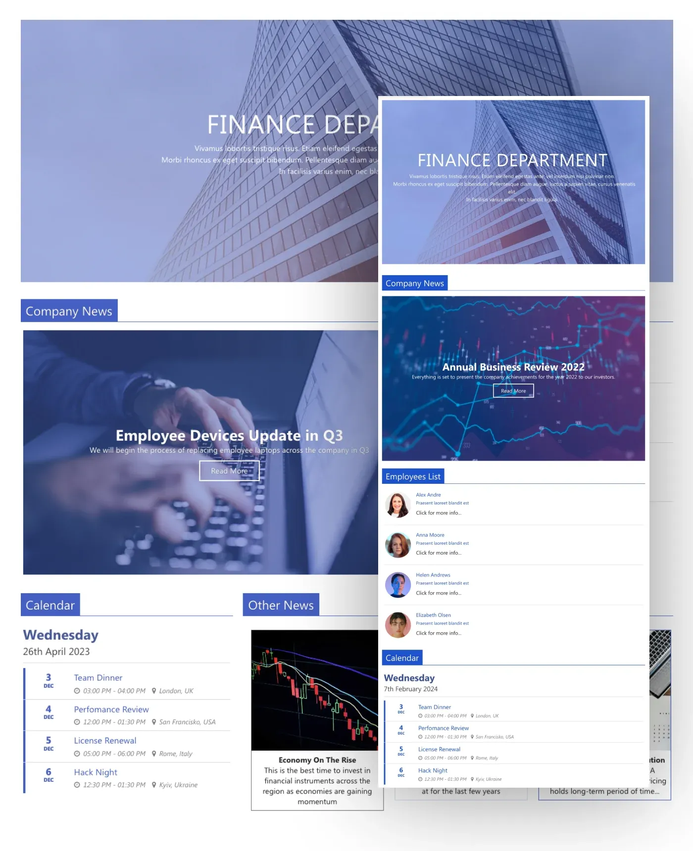 Internal SharePoint site example for knowledge base