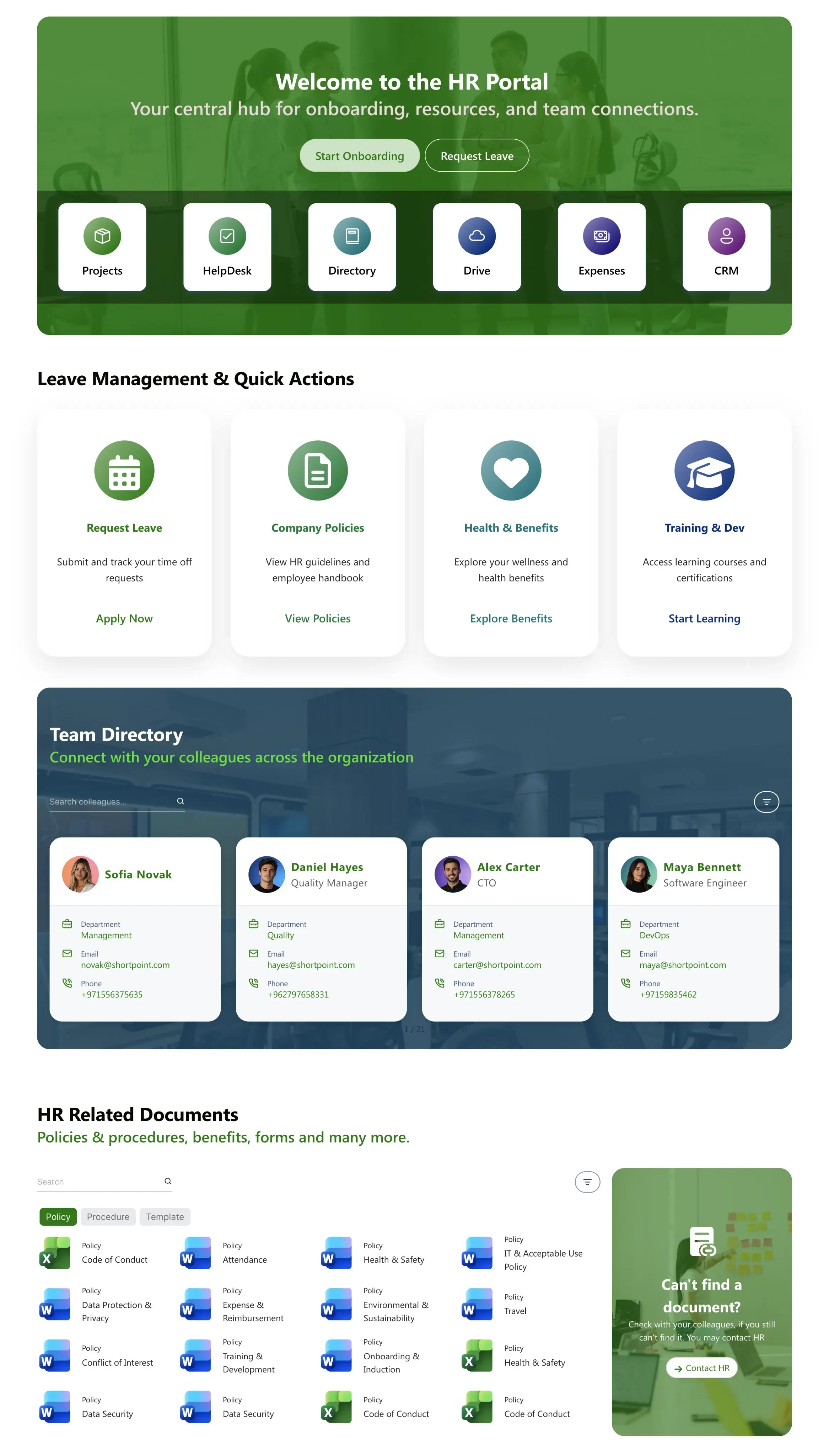 Complete SharePoint HR portal generated by ShortPoint AI Designer