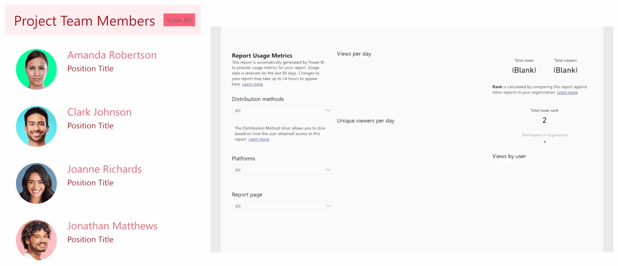 Power BI Design Element listing the available workspaces.