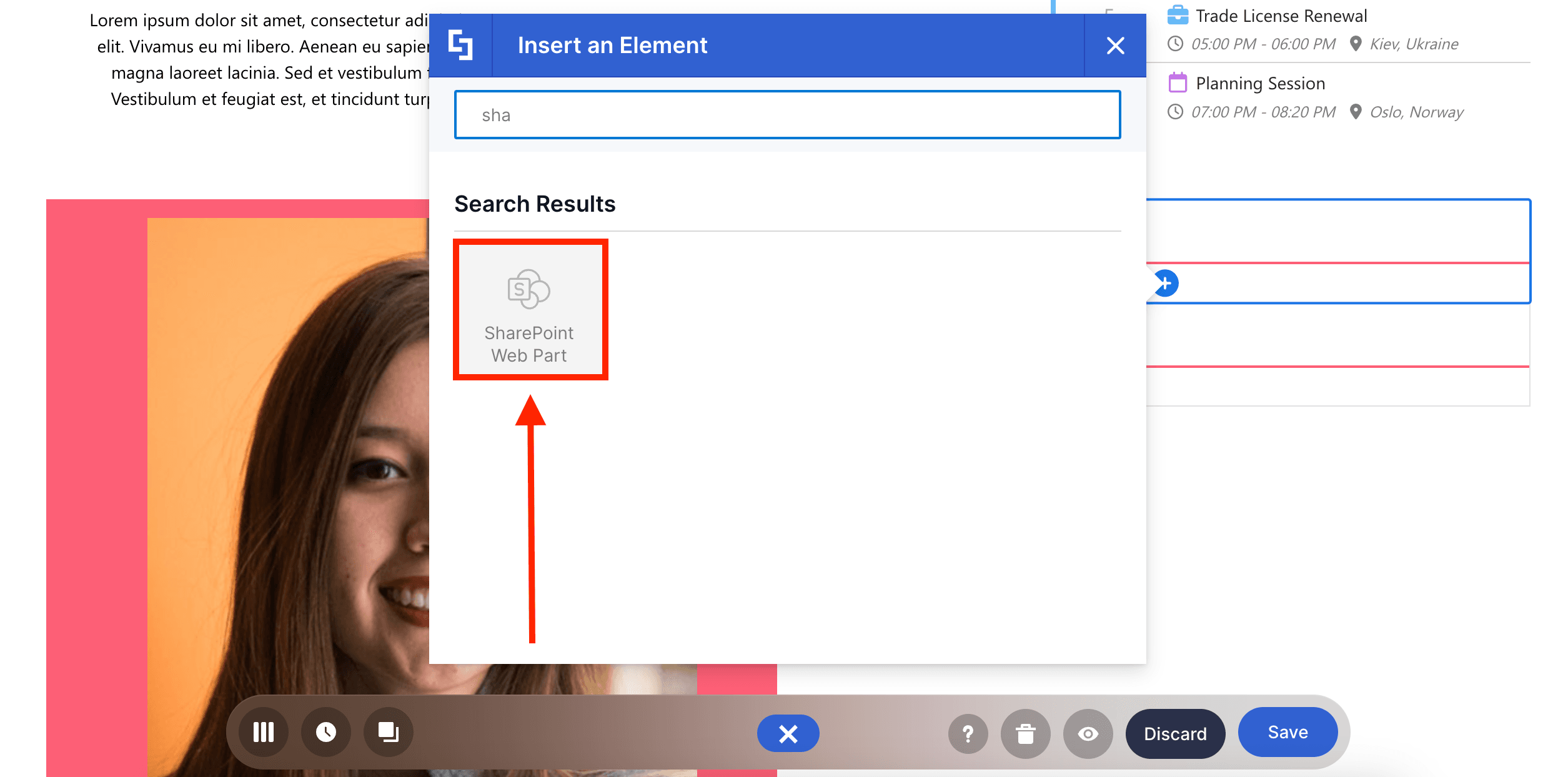 The SharePoint Web Part Design Element in ShortPoint.