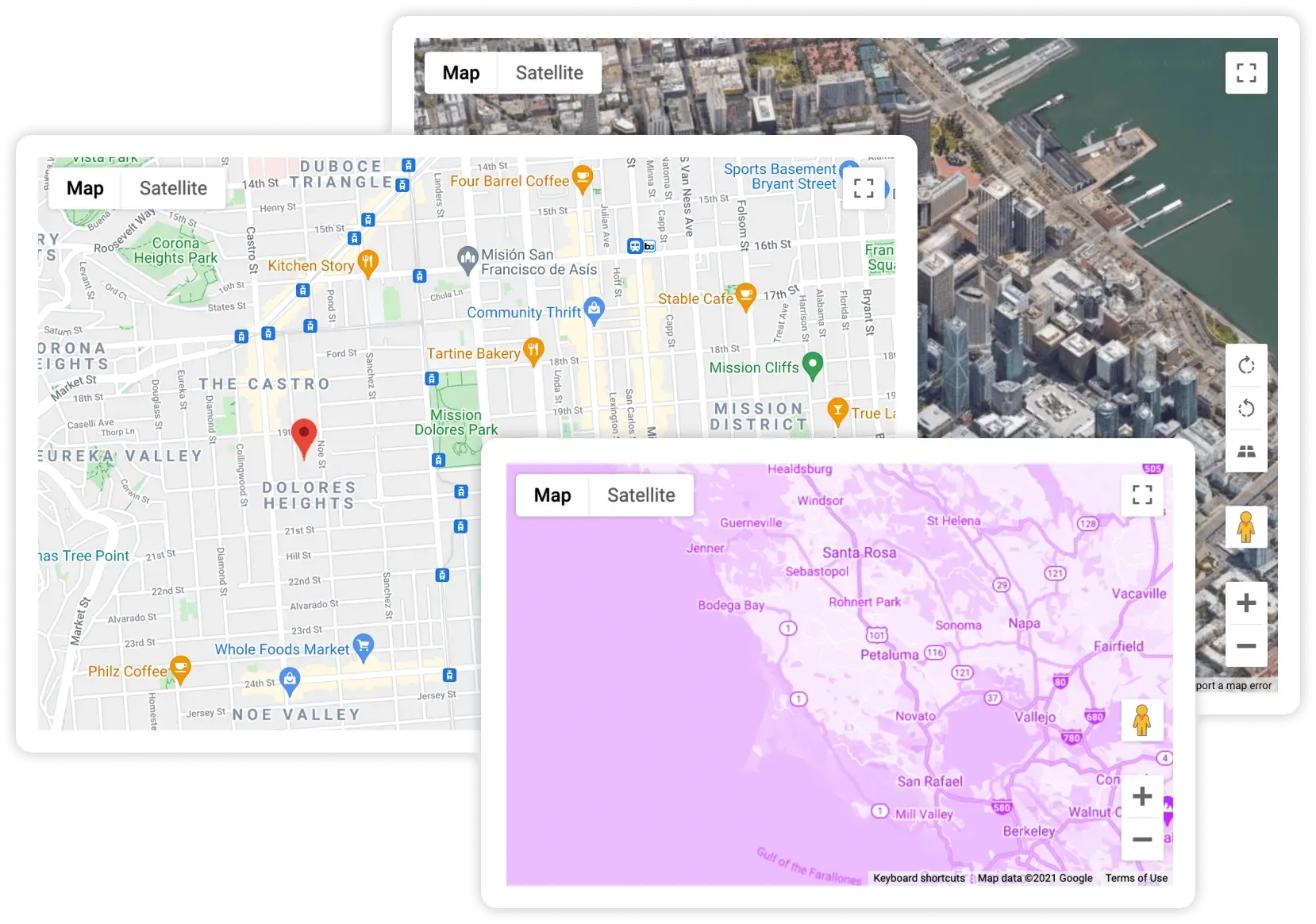 Embedded Google Map pinning an event location next to an upcoming events list