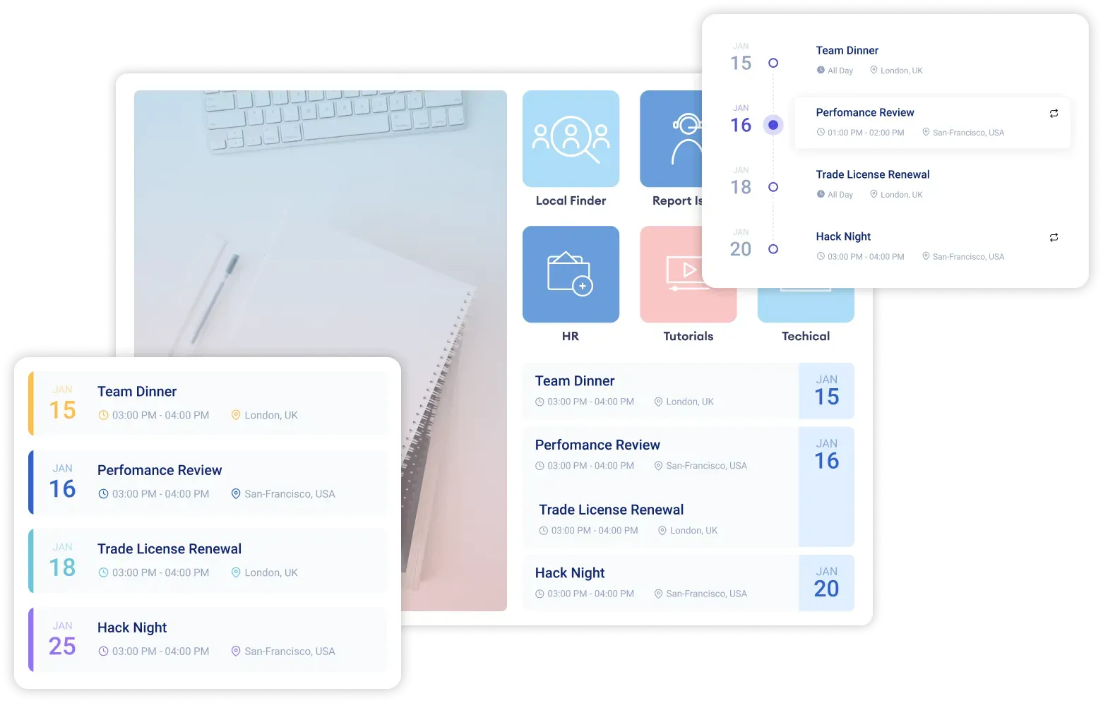 ShortPoint Events element showing dated SharePoint announcements