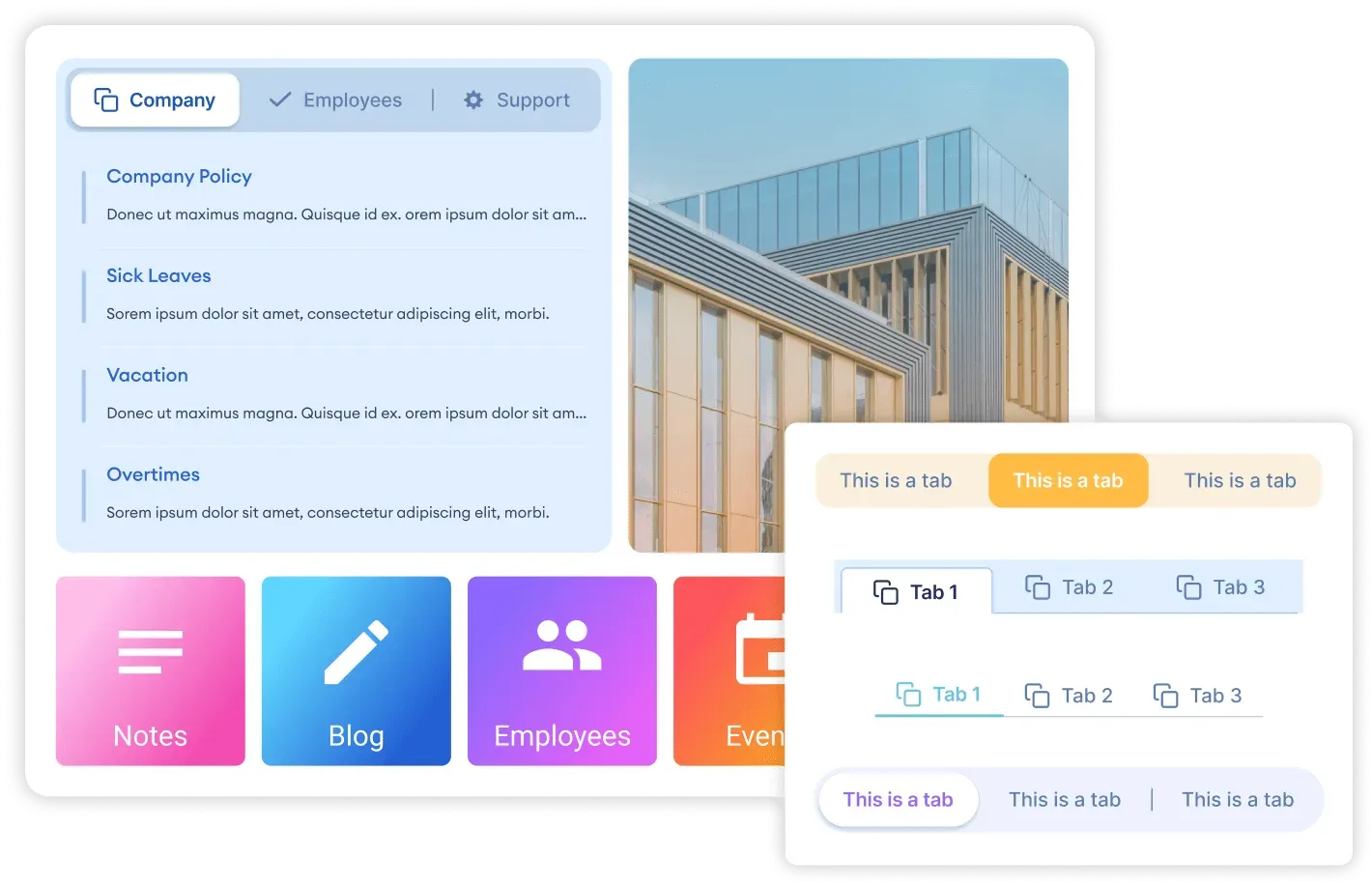 ShortPoint Tabs element separating SharePoint news by department