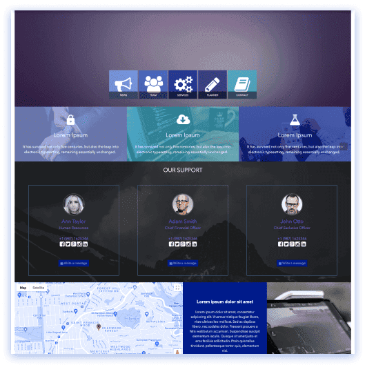 High-contrast SharePoint site with bold typography, dark sections, and strong visual hierarchy