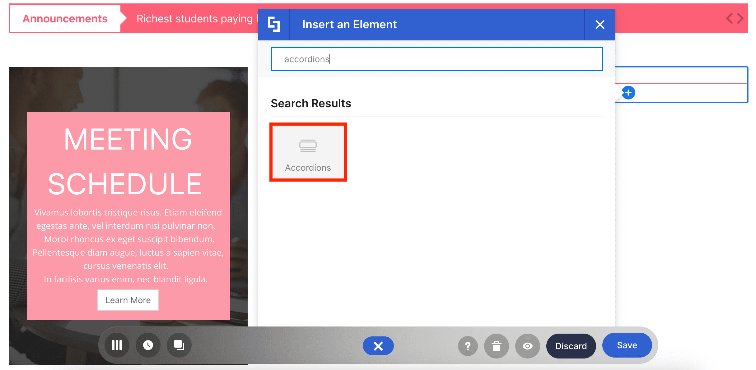 The Accordions Design Element added to a SharePoint page.