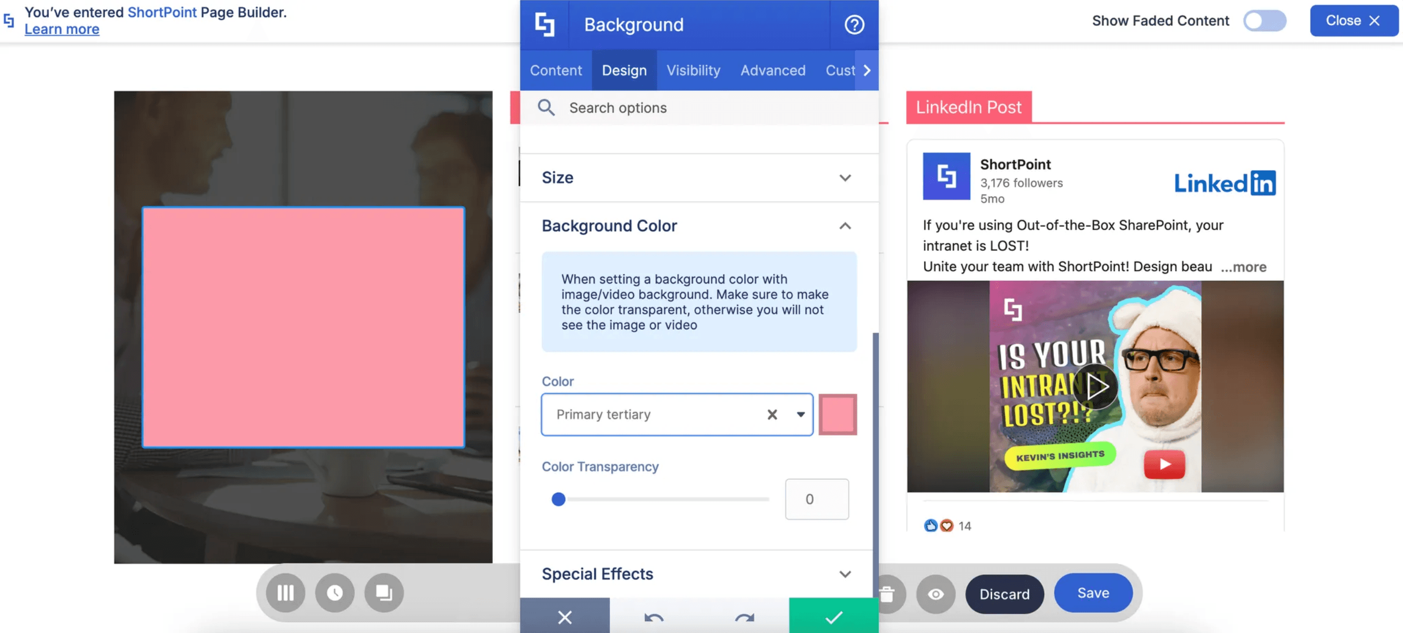 Background Design Element settings for selecting and styling a background.