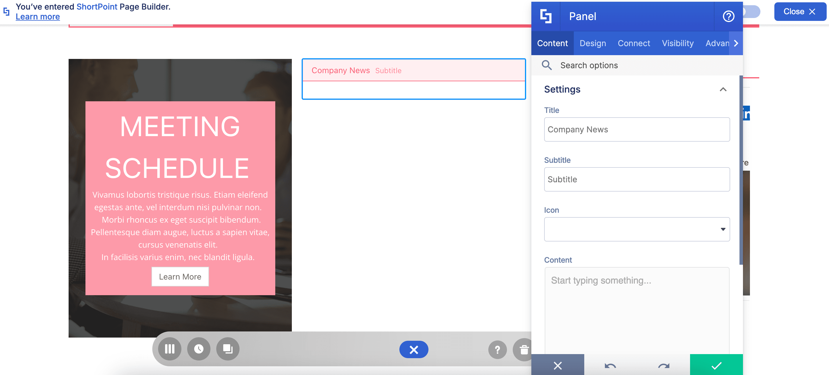 Panel Design Element displaying a label on a section of a SharePoint page.