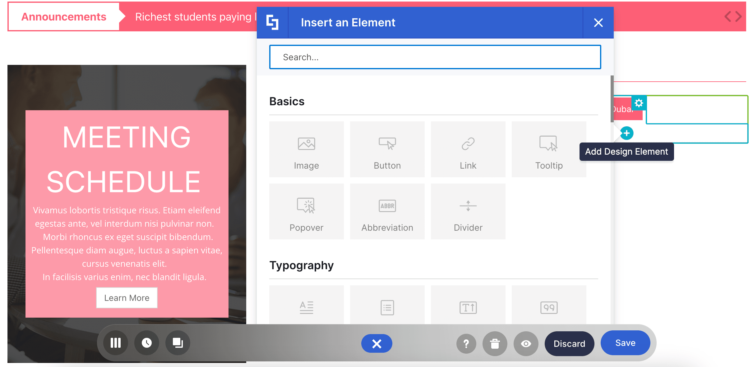 Another Design Element nested inside the Tabs Design Element.