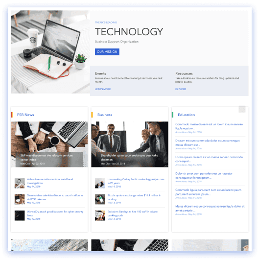 Adaptable SharePoint page with branded section headers and customizable content blocks