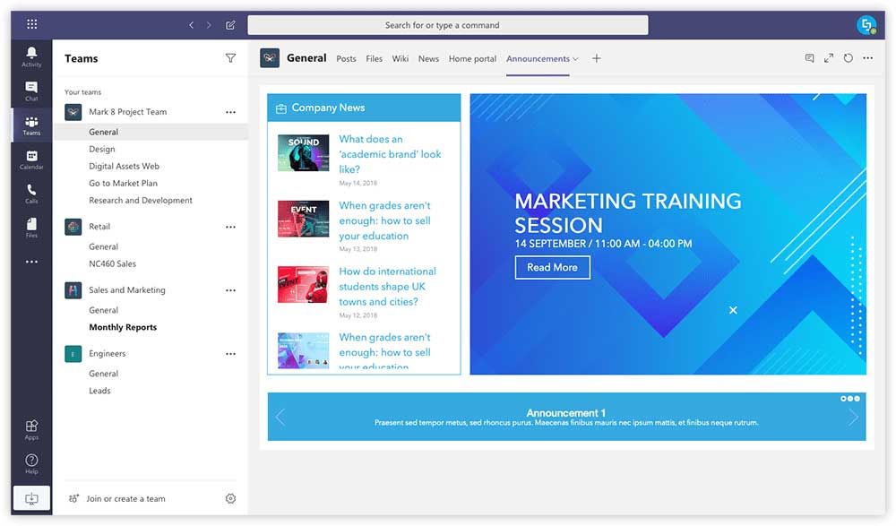 ShortPoint Announcement design for Microsoft Teams