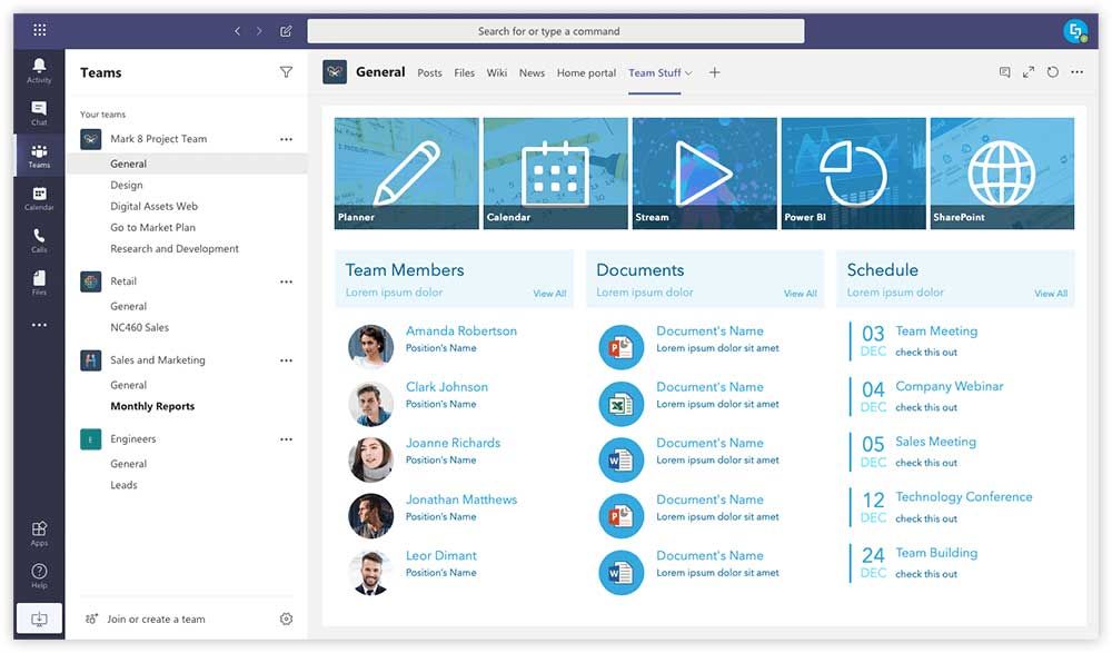 ShortPoint Team Stuff design for Microsoft Teams