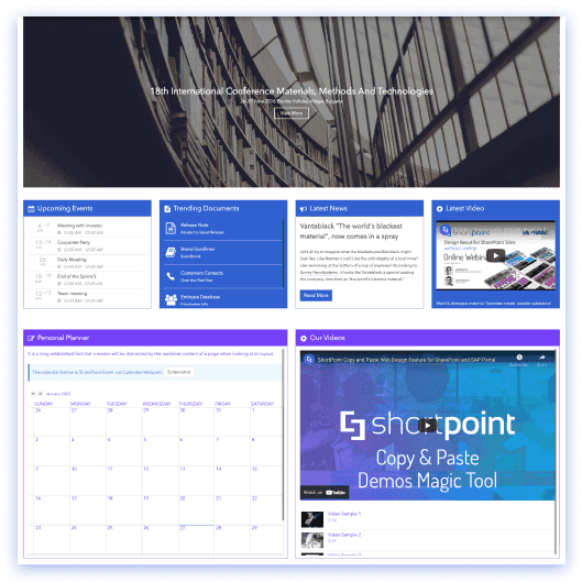 Minimalist SharePoint site with clean white space, simple navigation, and focused content areas