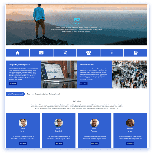 Creative SharePoint site with rich photography, dynamic content sections, and editorial layout