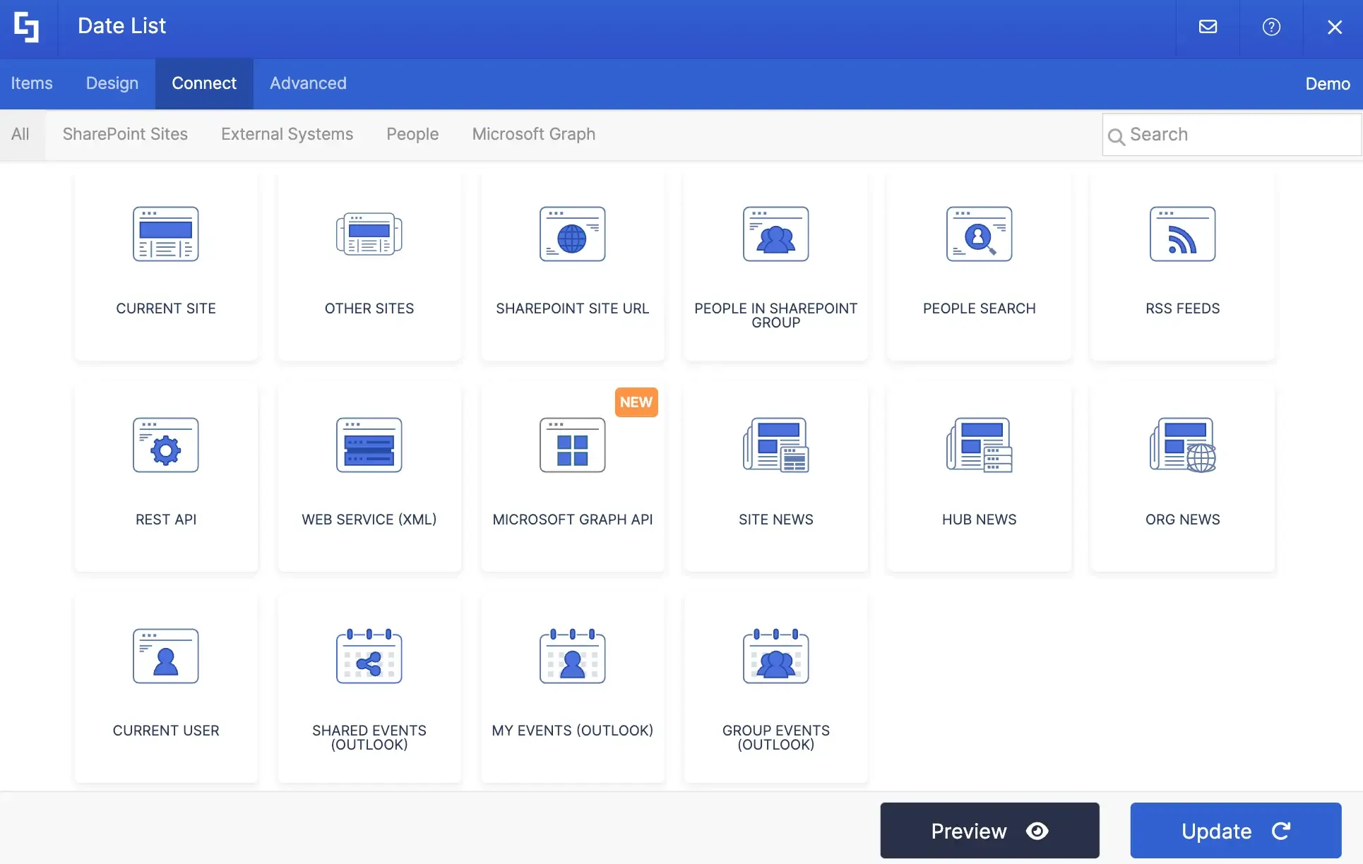 Full list of integrations currently supported in ShortPoint Connect.