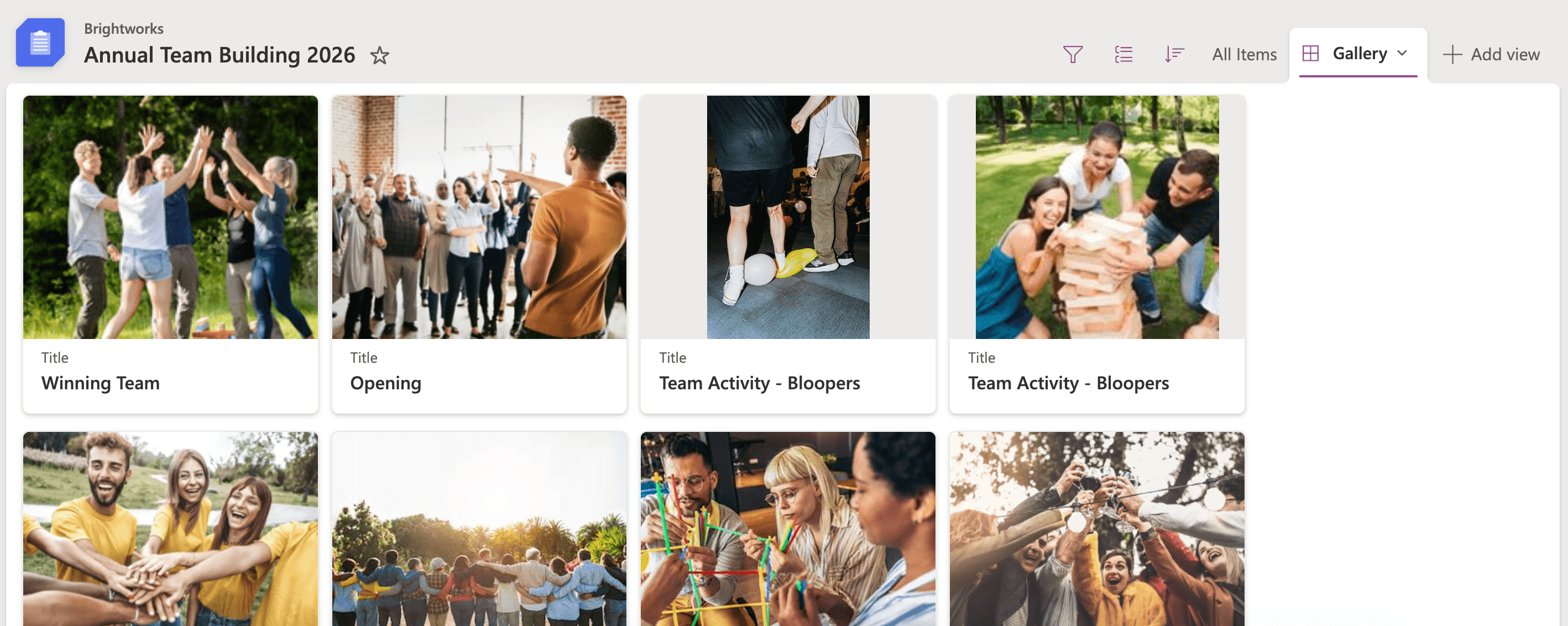 SharePoint Picture Library containing photos from a team event.
