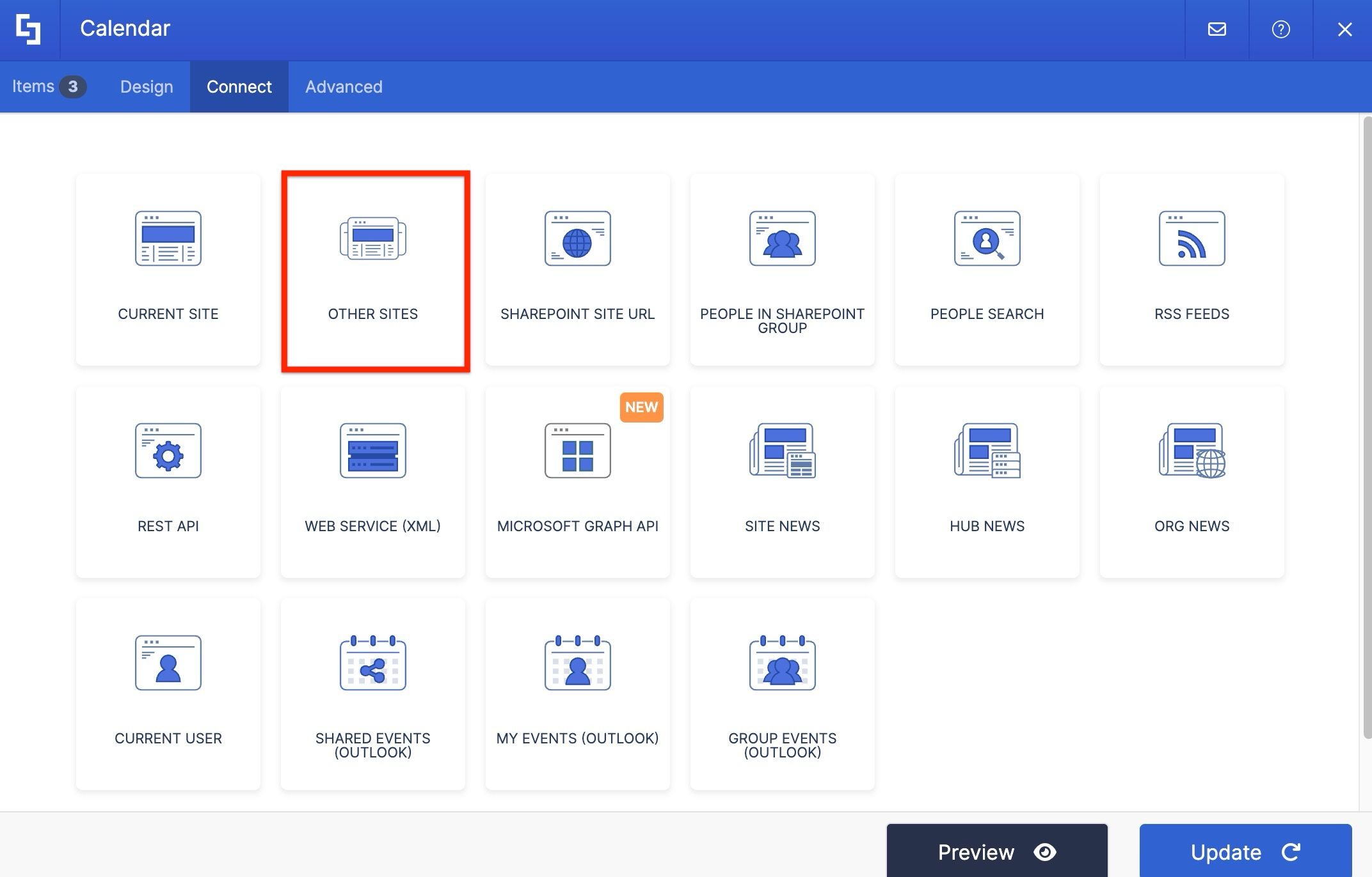 ShortPoint Connect connection type options with Other Sites selected.