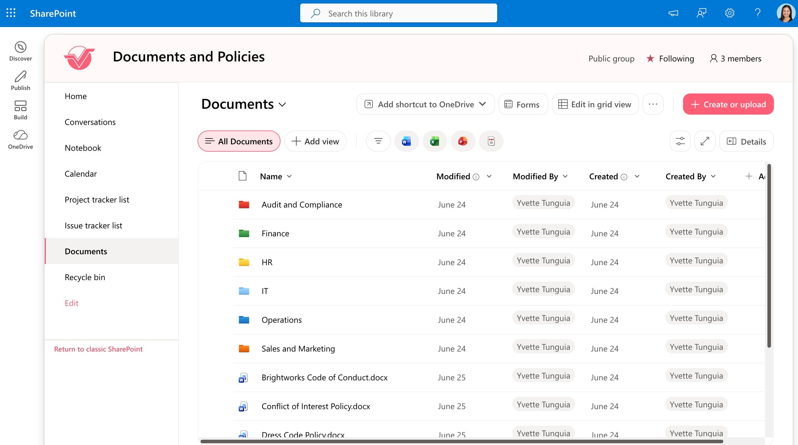 SharePoint document library displaying files and folders.