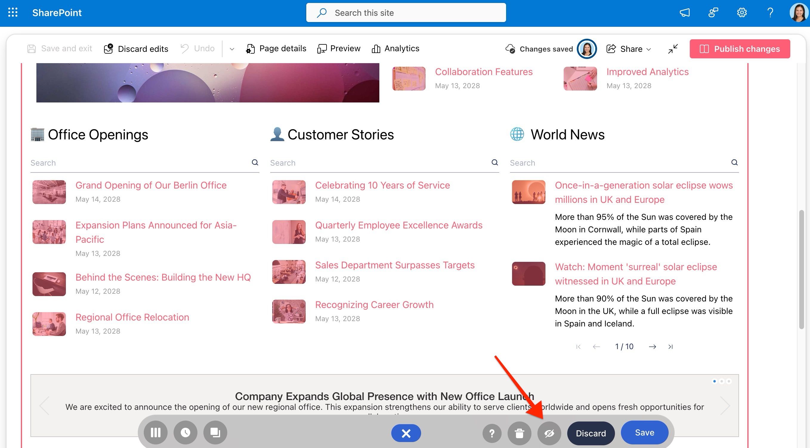 Preview of the Image List Design Element displaying mapped RSS feed content.