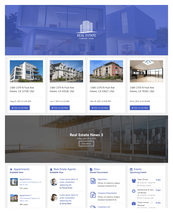 Modern SharePoint intranet for real estate