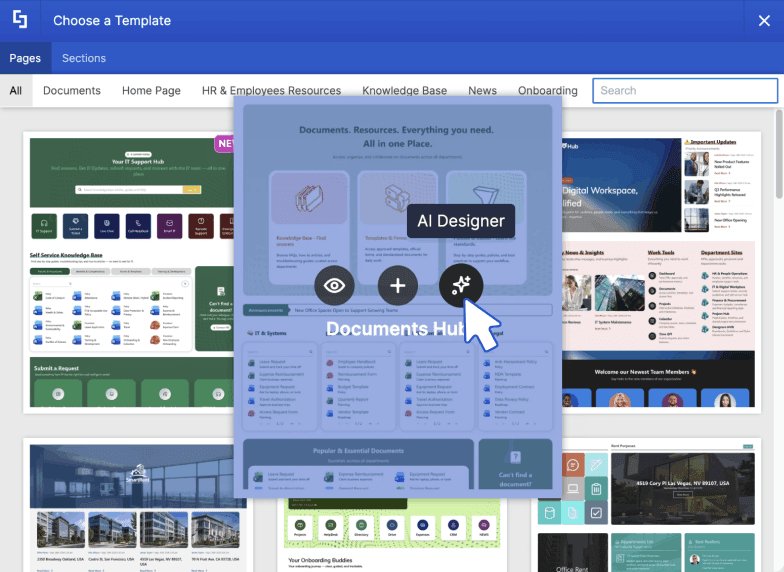 ShortPoint AI Designer template library with AI Designer generation option