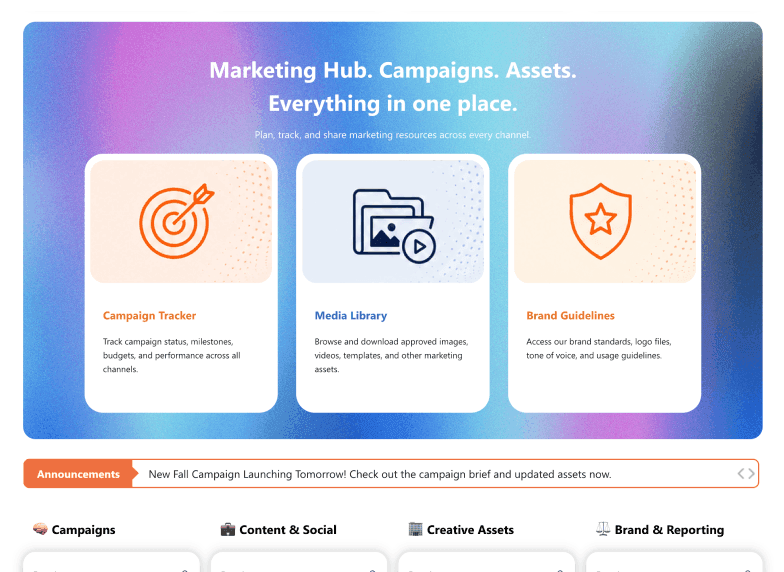 AI-generated SharePoint marketing hub layout ready to review and refine