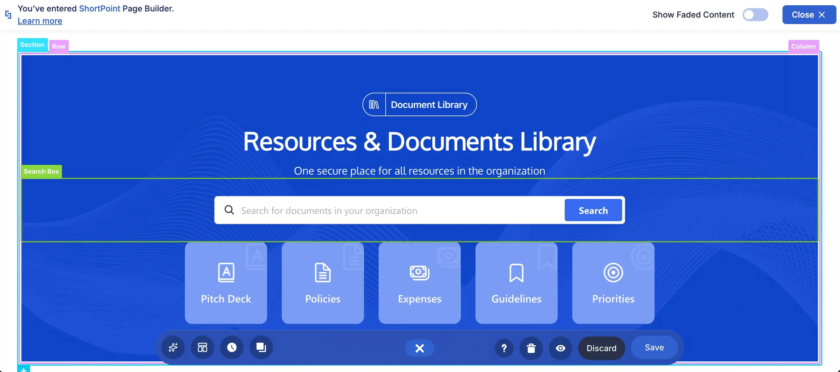 Live Mode editor interface in a SharePoint page