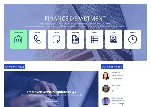 Versatile SharePoint page with customizable sections for department or company-wide content