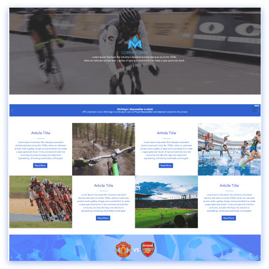 Sports organization SharePoint site with game schedule, scores, and team update cards