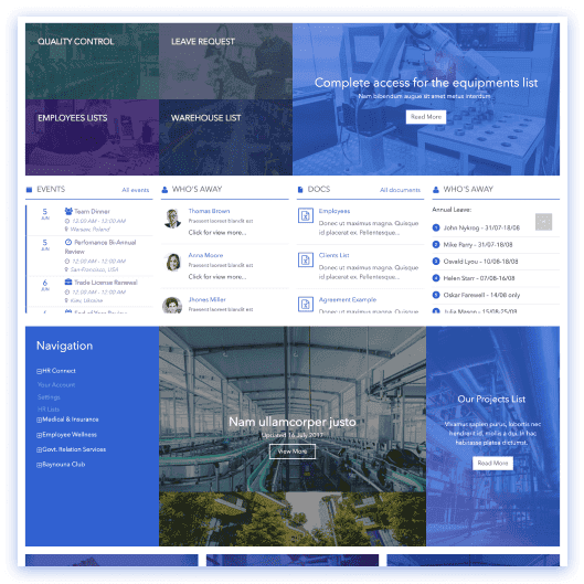 Engineering SharePoint site with documentation library, sprint board section, and team directory