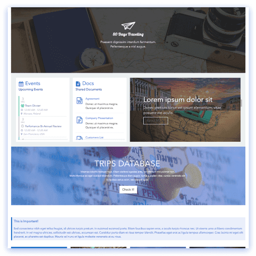 Travel agency SharePoint intranet with itinerary management and partner resource library