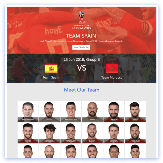 Soccer event SharePoint page with group stage brackets, match result scores, and team flags